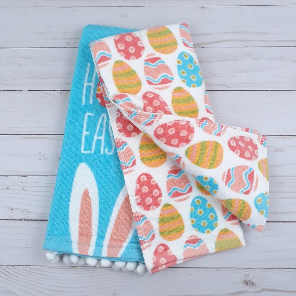 Terry Cloth Kitchen Towels Easter Bunny Eggs Set of 2 - Picture 4 of 4